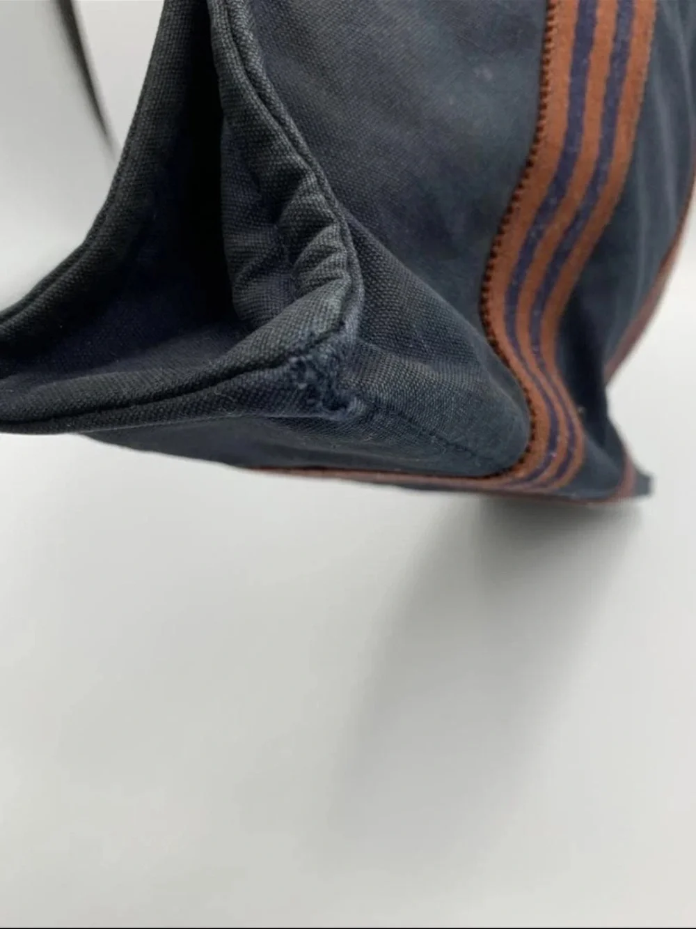 Hermes Navy Canvas Tote with Brown Striped Handles